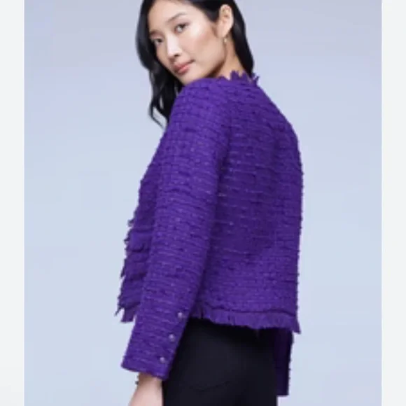 L'Agence Angelina Purple Tweed Open Blazer Jacket - Picture 4 of 9